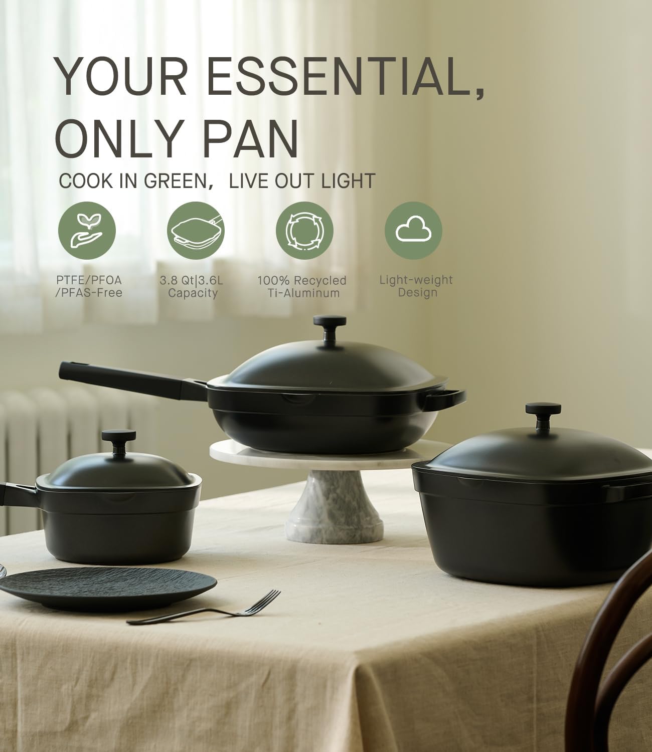 10.5 Inch(3.8QT) Deep Frying Pan,Non Stick Frying Pans Cast Aluminum,Ti-Ceramic Non Toxic Pix Pan with Lid,Natural Wooden Spatula and Loofah Scrubber-Midnight Hearth