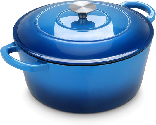 LIFERUN 6 Qt Enameled Cast Iron Dutch Oven Pot with Lid,Oven Safe up to 500° F, Non-Stick Dutch Oven with Dual Handles for Bread Baking, Fry Foods, Braising, Stews, Roasting (Blue)