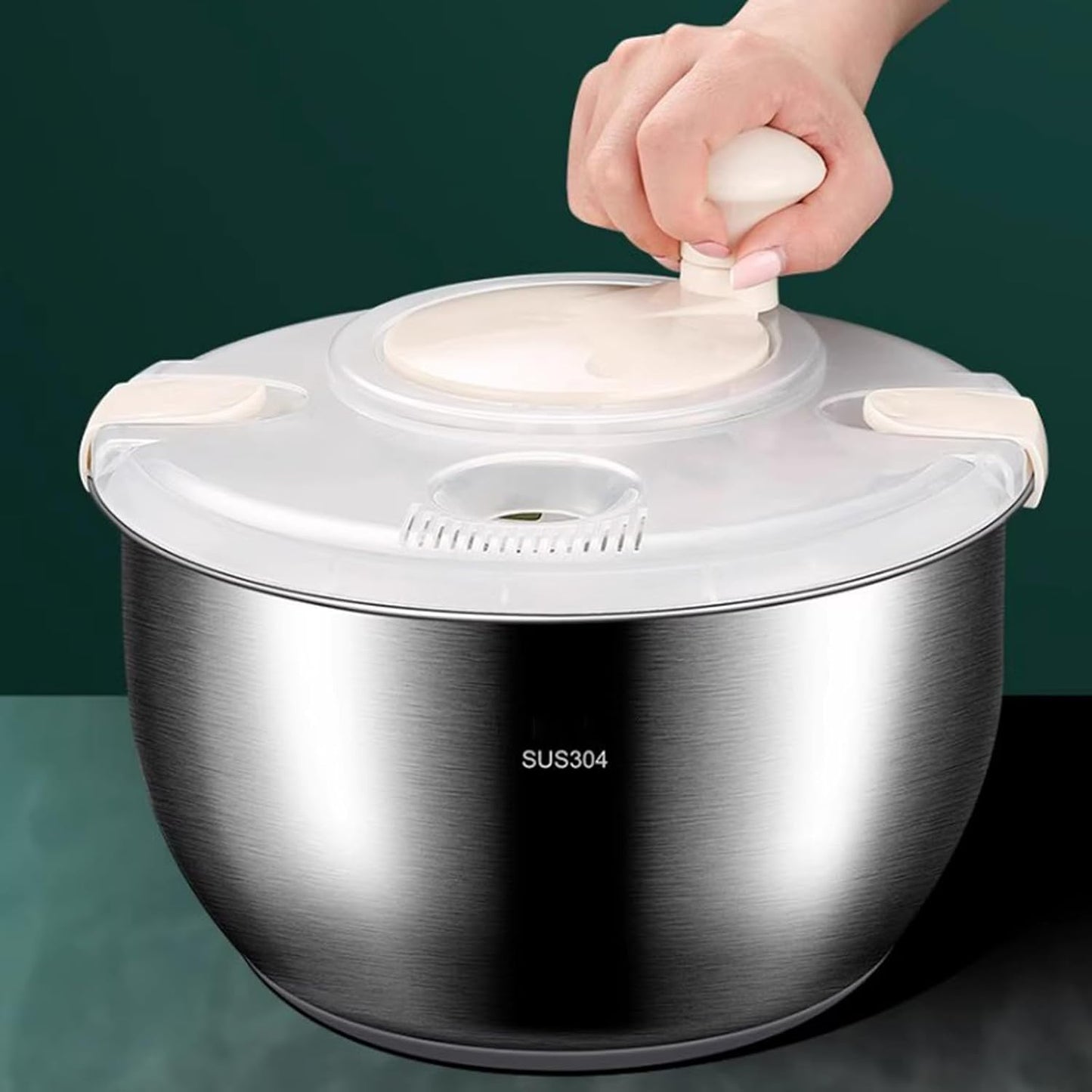 6L Salad Spinner, Stainless Steel Large Vegetable Washer, PP Lid, for Fruit Washer, Pasta and Fries Spinner