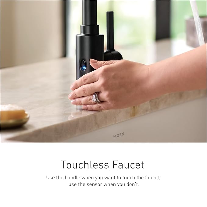 Moen Adler Matte Black Motionsense Wave Sensor Touchless One Handle Pulldown Kitchen Faucet Featuring Power Clean, 87233EWBL