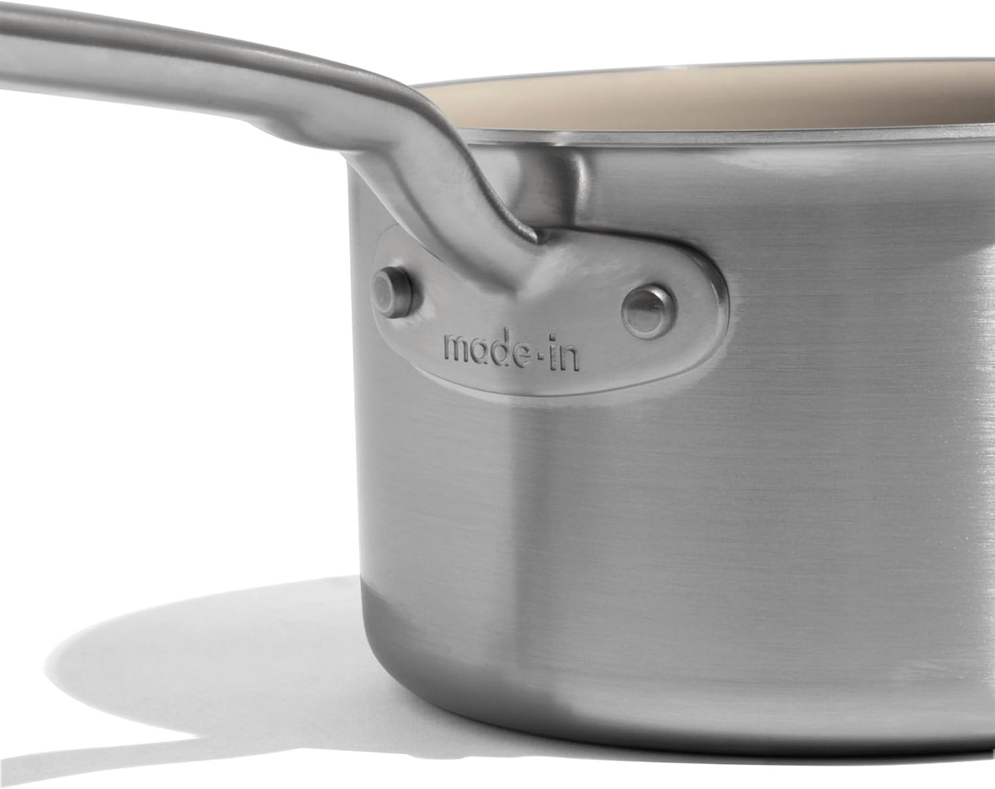 Made In Cookware - 2 QT Ceramic Non Stick Saucepan with Lid - 5-Ply Stainless Clad with Stay-Cool Handle - Professional Cookware - Crafted in Italy - Induction Compatible
