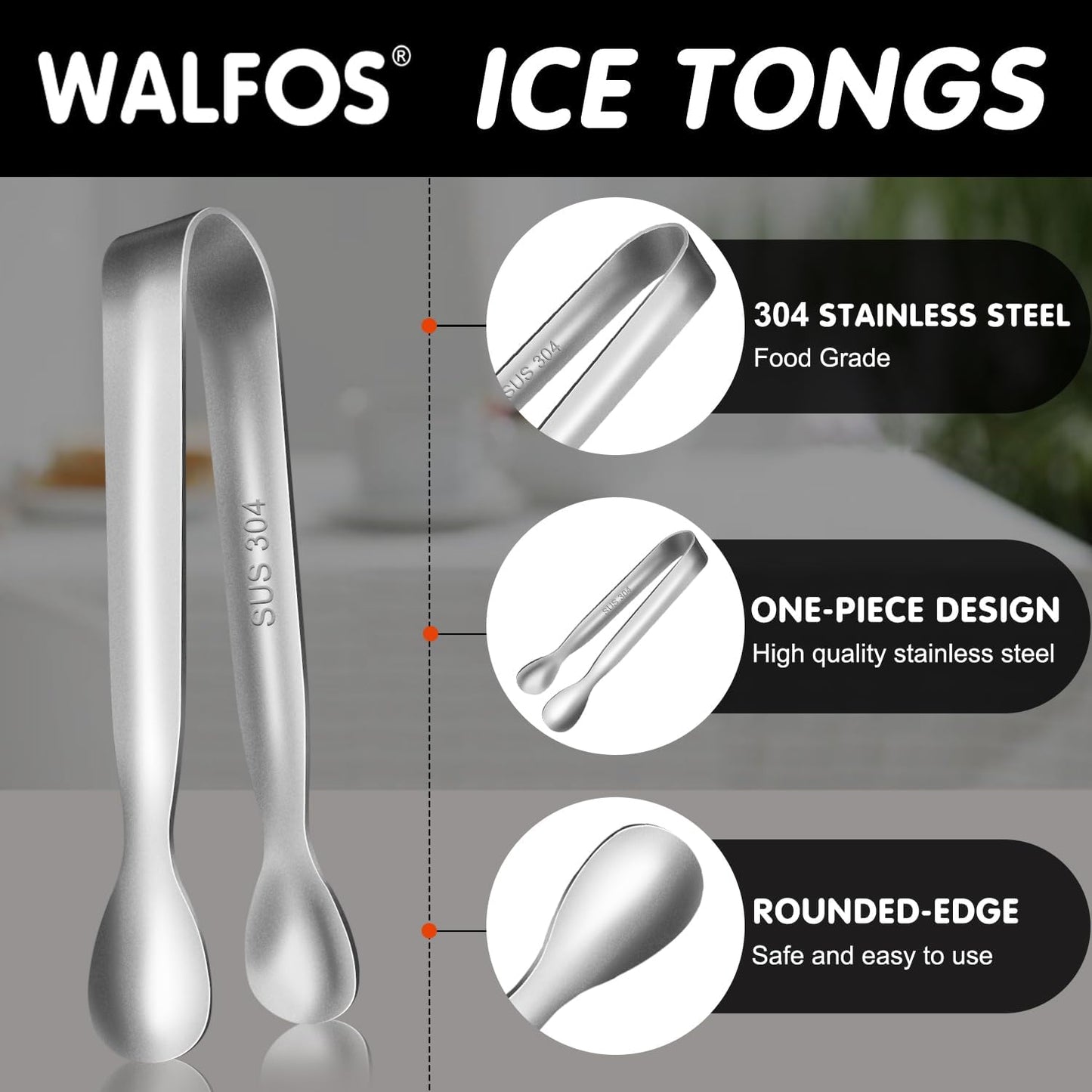 Walfos Mini Tongs for Serving Food, Small Stainless Steel Kitchen Tongs for Appetizers, Sugar, Desserts, Tea Party, Coffee Bar, Set of 12 (Silver)