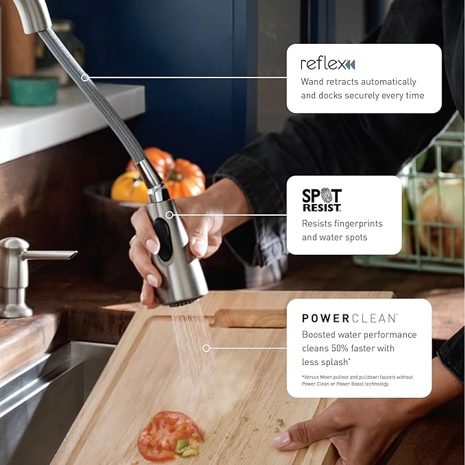 Moen Adler Spot Resist Stainless One-Handle High Arc Pulldown Kitchen Faucet with Power Clean, 87233SRS