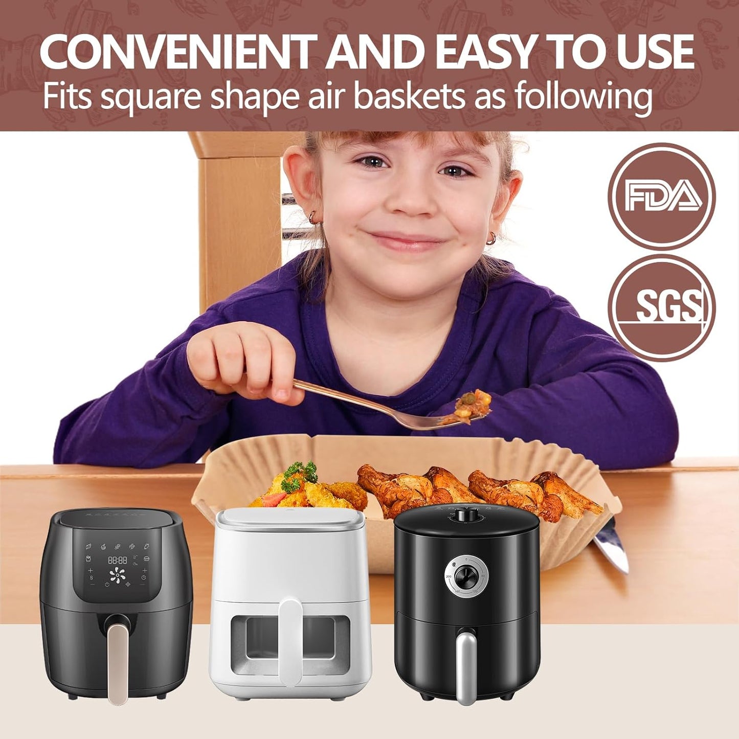 UBeesize 7.5 Inch Air Fryer Paper Liners,400 PCS Parchment Paper, Air Fryer Disposable Paper Liners for Microwave, Non-Stick Sheets Square Free of Bleach(Bottom Size 6.3 Inch)