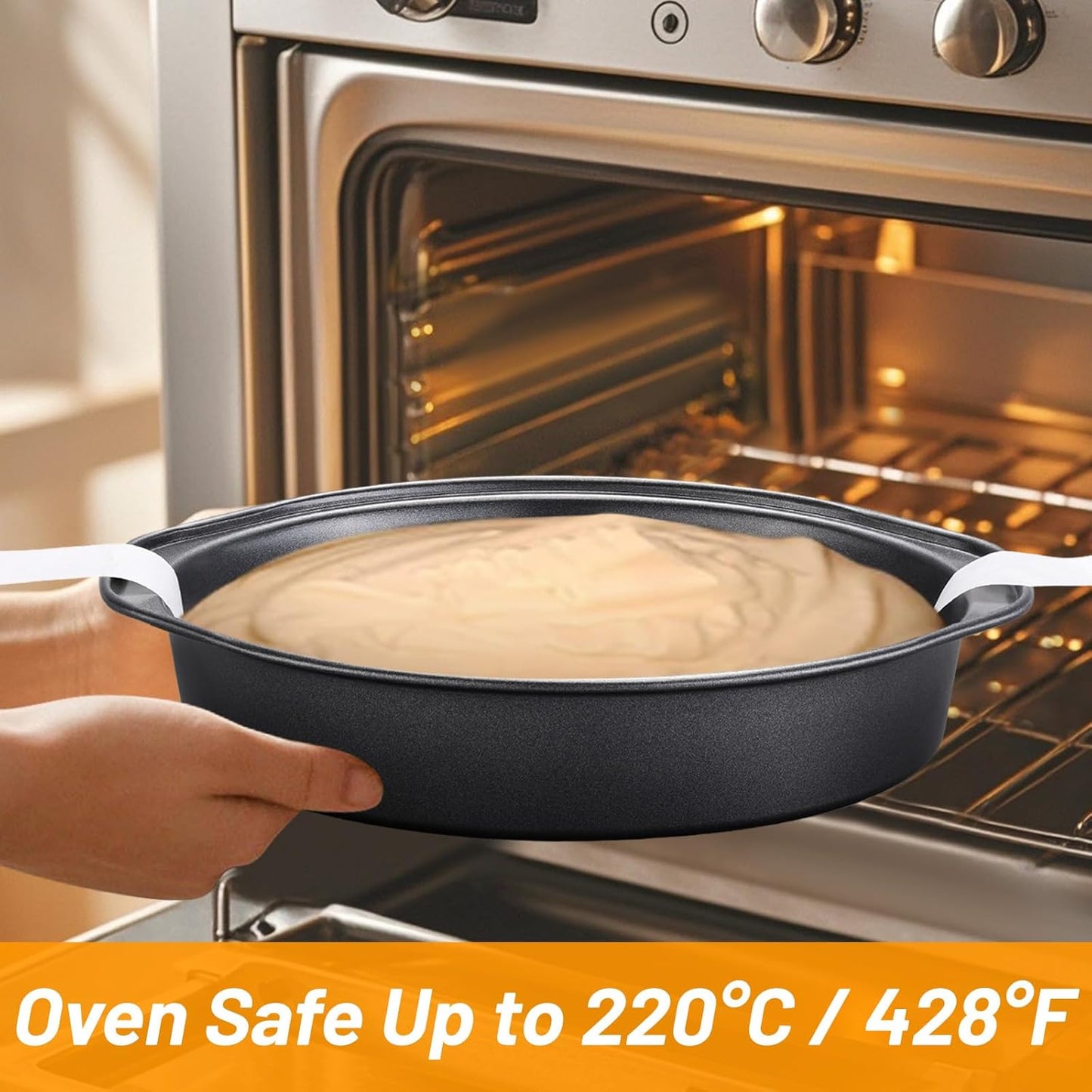 8 Inch Cake Pan - 3PCS Carbon Steel Round Cake Pans with 100 Pieces Parchment Paper, Non-stick & Easy Demolding, Non-toxic & Healthy