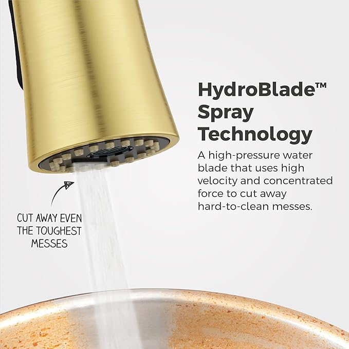 Pfister Alderwood Kitchen Faucet with Pull Down Sprayer and Soap Dispenser, Single Handle, NSF Certified, Brushed Gold Finish, F5297AWBG