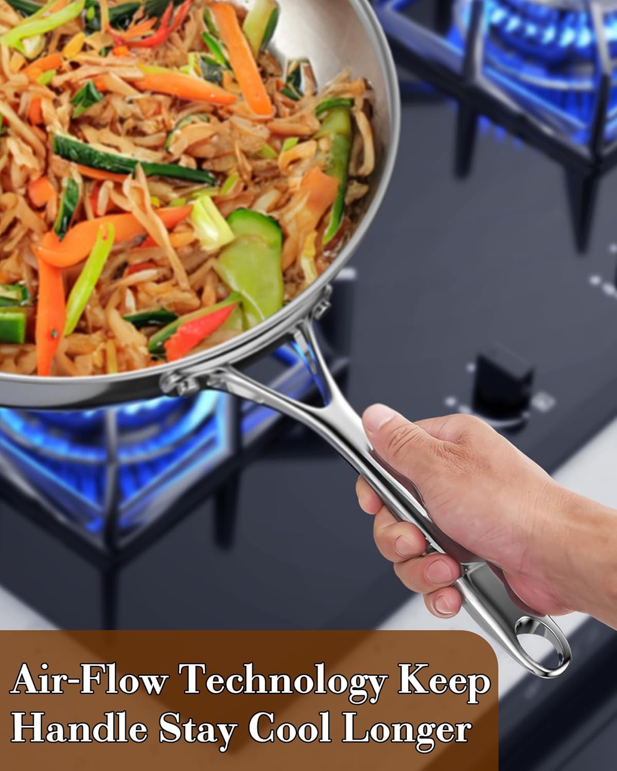 Cooks Standard Stainless Steel Frying Pan 12 Inch, Multi-Ply Full Clad Wok Stir-Fry Cooking Skillet Pans with Dome Lid, Stay-Cool Handle, Dishwasher Safe, Oven Safe 500°F, Silver