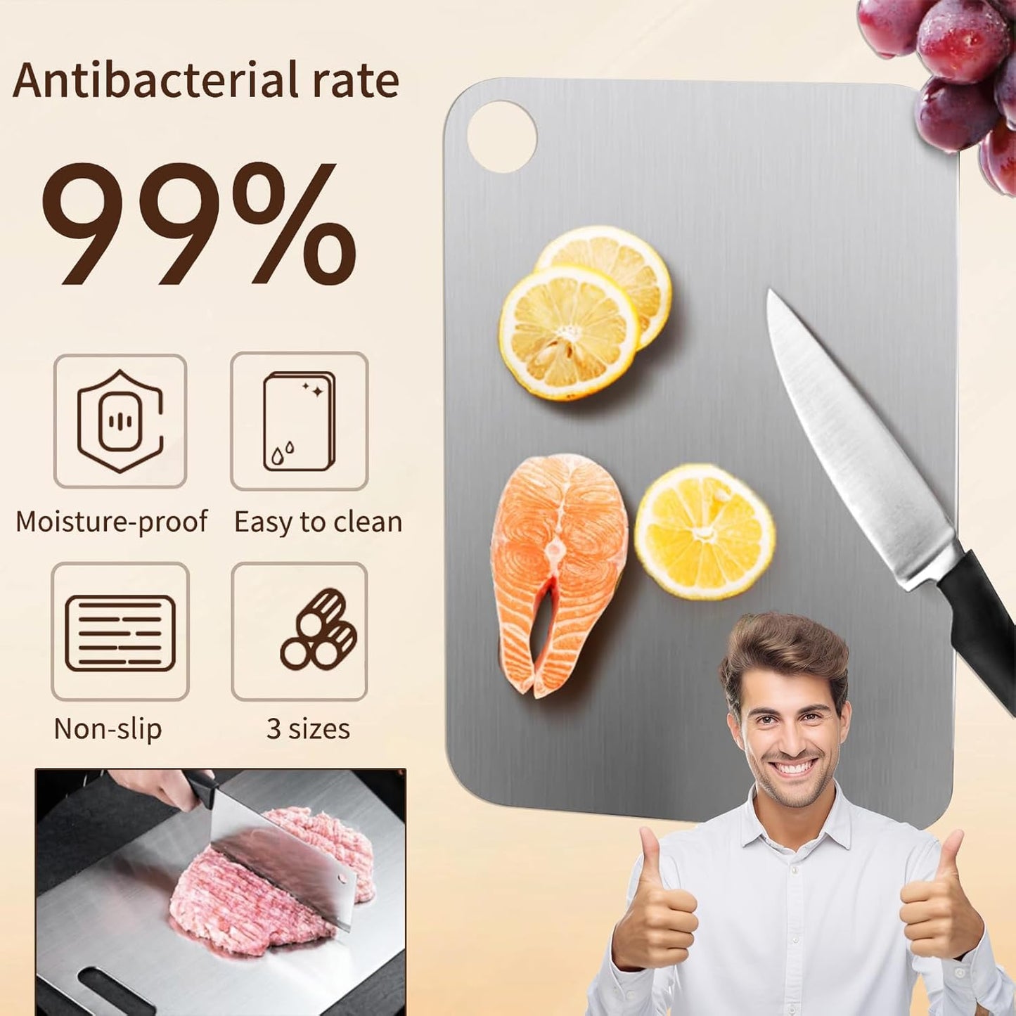 New Titanium Cutting Board-Stainless Steel Cutting Boards for kitchen,Double-Sided Food Grade Non Toxic Cutting Board,Chopping Boards Necessities for Home Outdoor Camping Meal Prep,Easy to Clean (S)