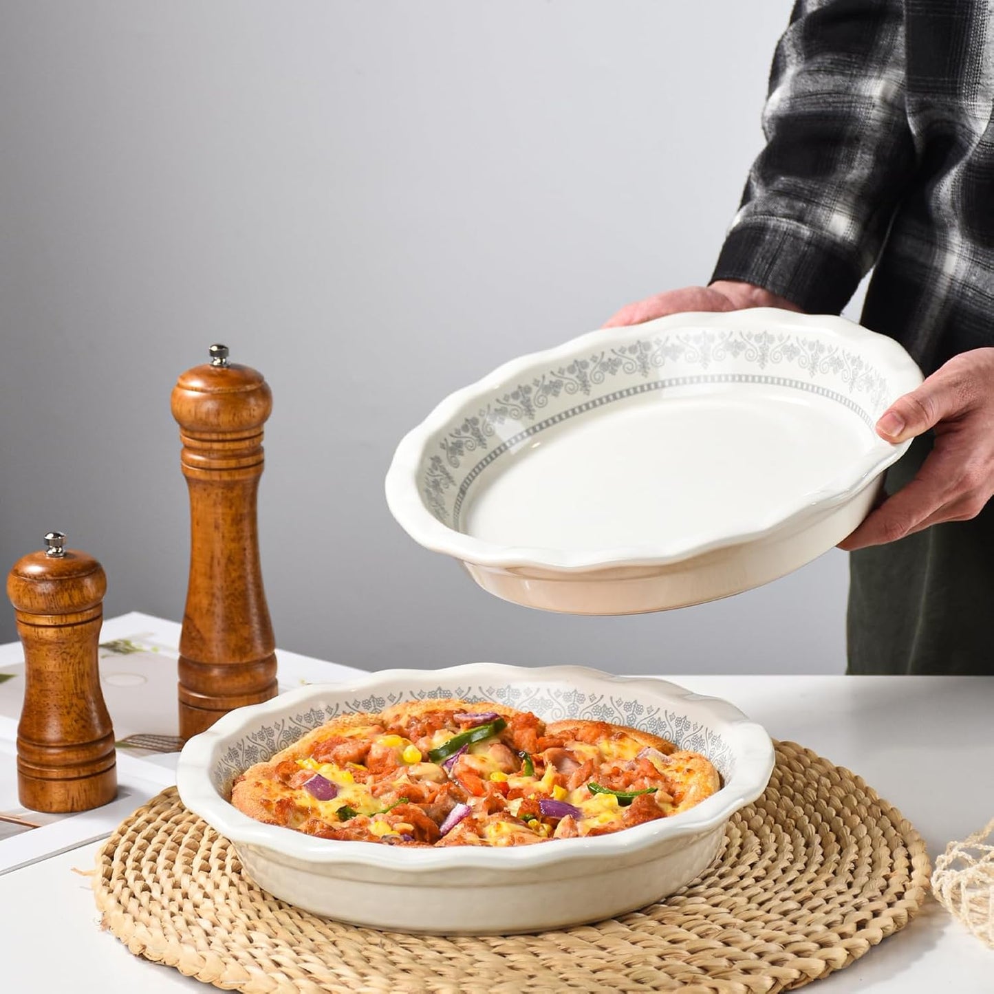 Ceramic Pie Pans for Baking, 9 Inch Porcelain Pie Pan Pie Dish, Round Pie Plate for Apple Pie, Quiche, Pot Pies, Tart(White)