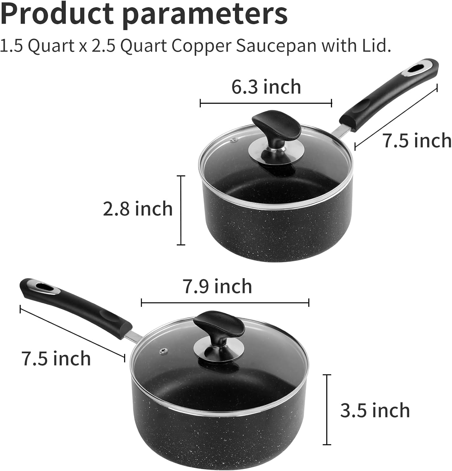 Nonstick Saucepan Set with Lid, Non Stick 1.5QT & 2.5QT Sauce Pan Set with Glass Lid Small Pot for Home Kitchen