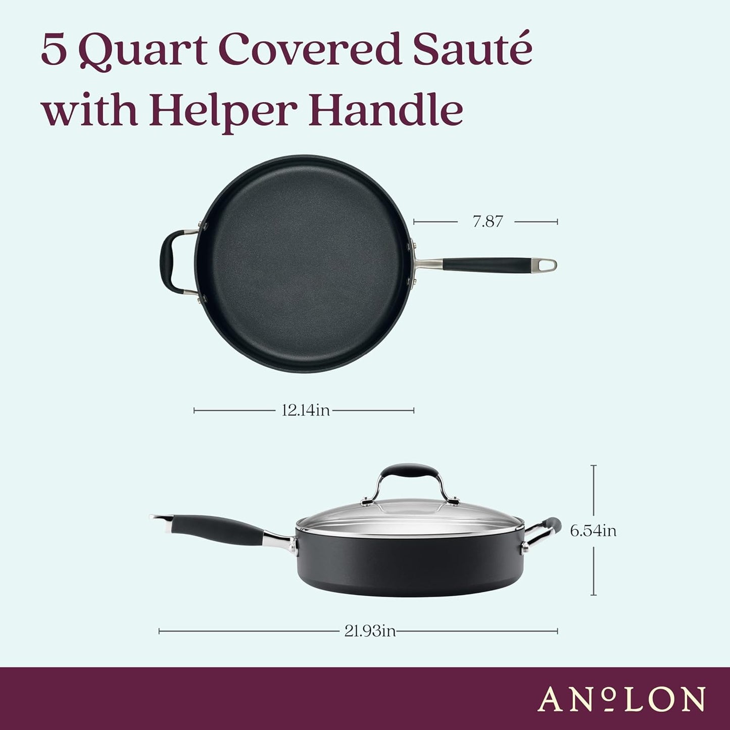 Anolon Advanced Home Hard Anodized Nonstick Sauté Pan with Helper Handle and Lid, 5 Quart - Onyx