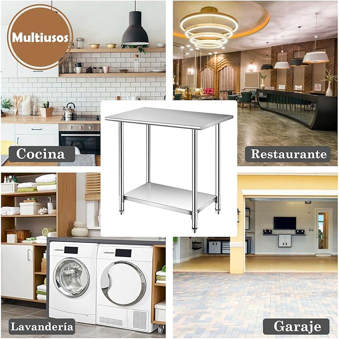 jxgzyy Stainless Steel Table 36x24 Inch NSF Commercial Heavy Duty Table with Adjustable Undershelf Kitchen Food Prep Worktableor for Home Restaurant Hotel and Garage