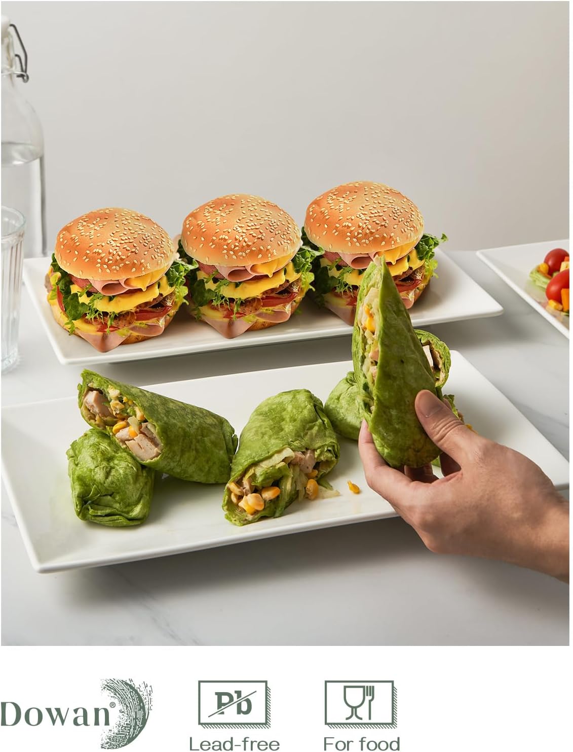 DOWAN 14" Serving Trays, Serving Platters, Ceramic Serving Platters and Trays, Rectangle Plates, Set of 4, for Weddings, Parties, Oven, Microwave, Dishwasher, Heat Resistant, Easy to Clean, Soft White