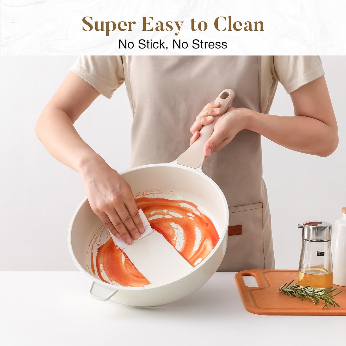 Nonstick Ceramic Deep Frying Pan, 11 Inch Non Toxic Skillet with Lid, Healthy Jumbo Cooker, Saute Pan for Cooking, Induction Cookware, PFOA & PFAS Free (Cream)