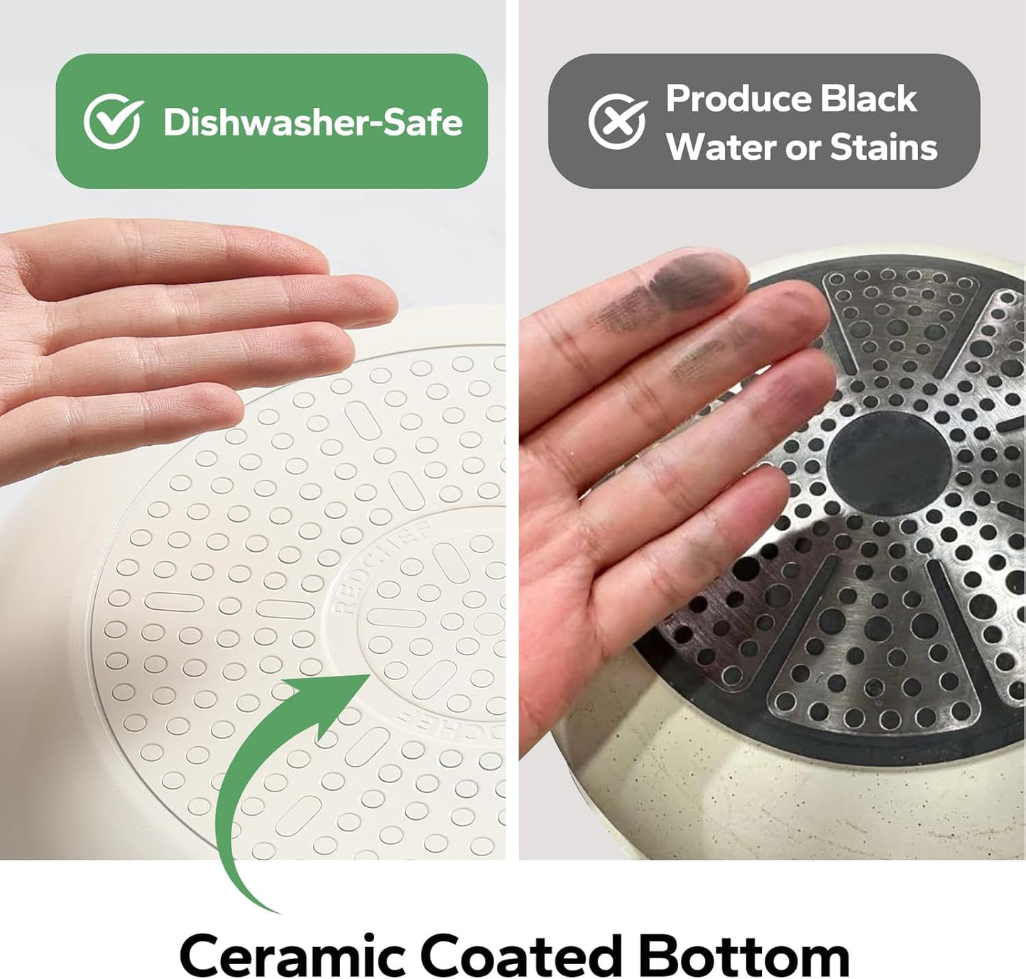 Redchef Ceramic Non Stick Egg Pans, Nonstick Frying Pan Skillet, 8 inch Cooking Pan Non Toxic with Stay Cool Handle for Induction, PTFE & PFAS & PFOA Free, Dishwasher/Oven Safe (Beige White)