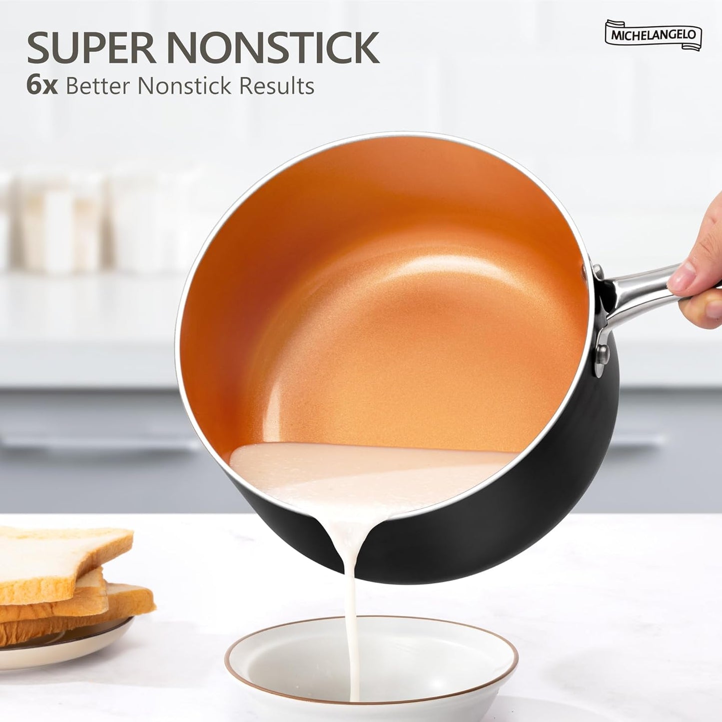 MICHELANGELO 1 Quart Saucepan with Lid, Ultra Nonstick Ceramic Sauce Pan with Lid, Small Pot with Lid, 1 Quart Saucepan Nonstick, Small Sauce Pot, Copper
