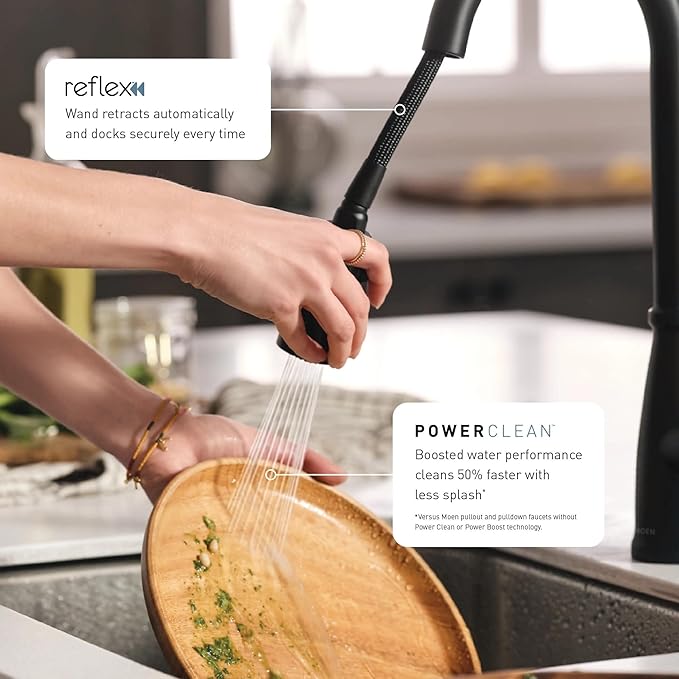 Moen Adler Matte Black Motionsense Wave Sensor Touchless One Handle Pulldown Kitchen Faucet Featuring Power Clean, 87233EWBL