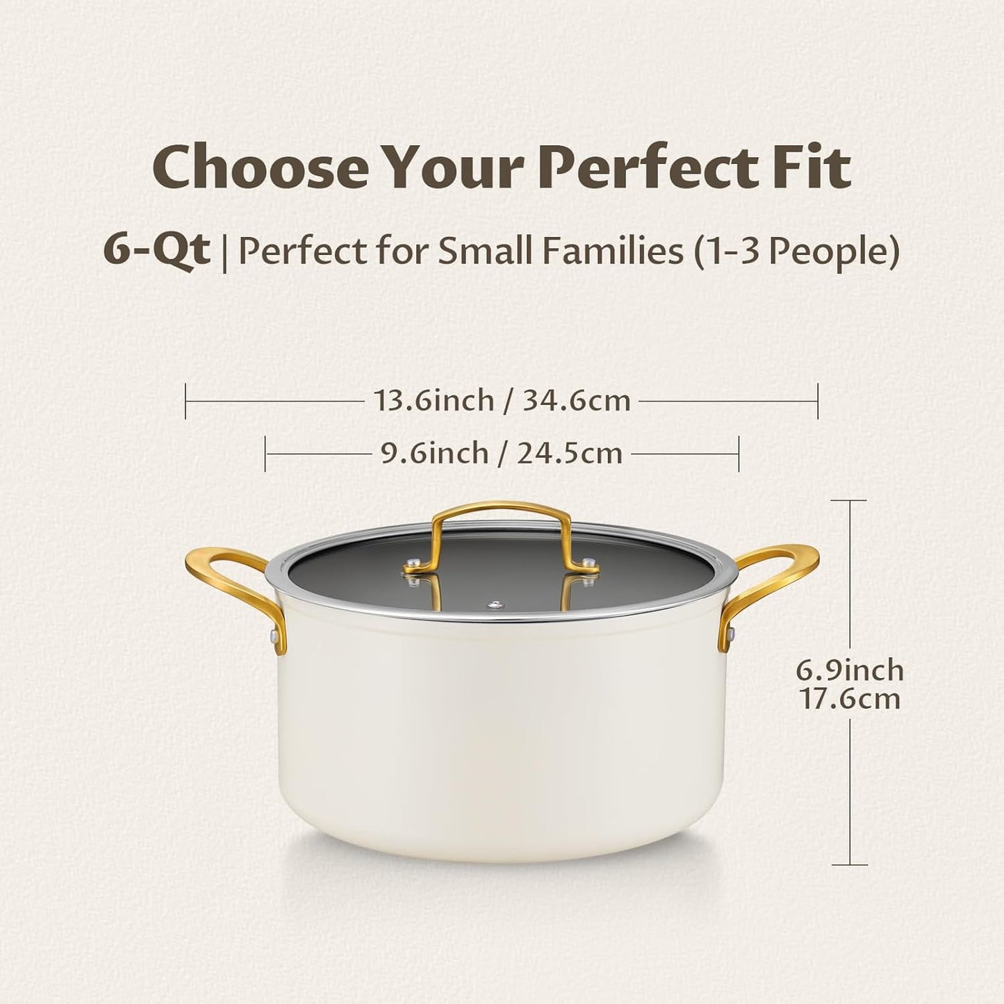 BEZIA 6 Quart Stock Pot with Lid,Ceramic Nonstick Cooking Pot,Soup Pot with Stainless Steel Handle, Tempered Glass Lid, Induction Compatible for Pasta, Soup, Spaghetti,Dishwasher Safe, Cream