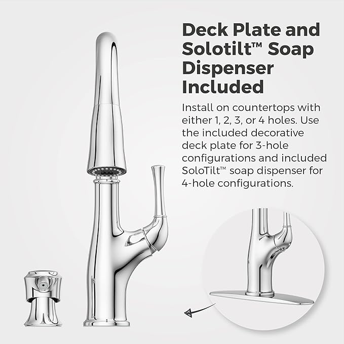 Pfister Alderwood Kitchen Faucet with Pull Down Sprayer and Soap Dispenser, Single Handle, NSF Certified, Polished Chrome Finish, F5297AWC