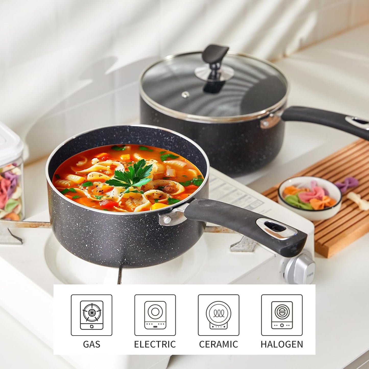 Nonstick Saucepan with Lid, Non Stick 1Qt & 2Qt & 3Qt Sauce Pan Set with Silicone Handle,Small Milk Pot with Glass Lid for Home Kitchen