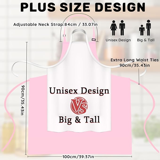 2 Pcs Plus Size Chef Apron, Unisex Professional Apron with 2 Pockets for Cooking, Work, Baking (Larger Size)