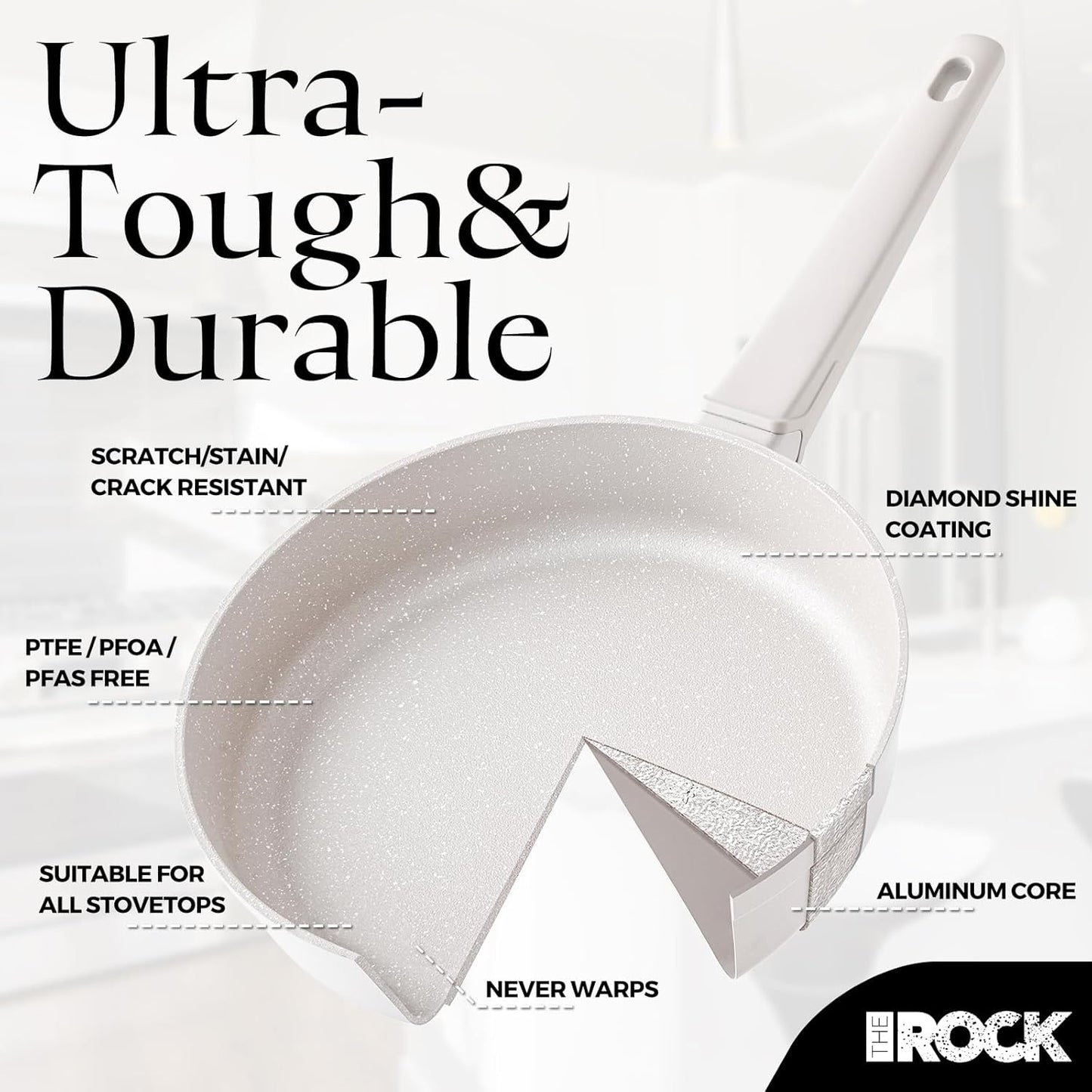 THE ROCK SOHO 9.5-Inch Ceramic Non Stick Frying Pan – Nothing Sticks, Never Warps, Lasts Longer, Non Toxic Skillet with Heat-Resistant Handle, PTFE PFOA & PFAS Free, Oven & Dishwasher Safe, Cream