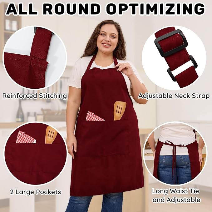 2 Pcs Plus Size Chef Apron, Unisex Professional Apron with 2 Pockets for Cooking, Work, Baking (Larger Size)