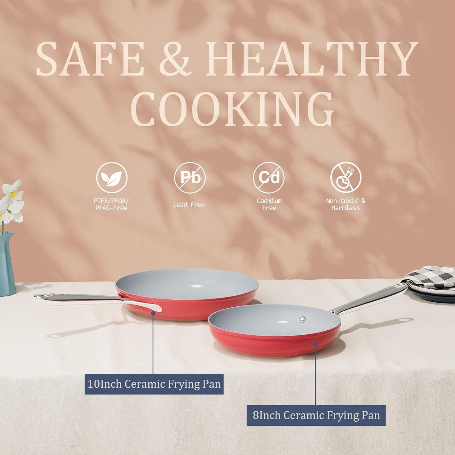 Nonstick Ceramic Frying Pan 8 Inch for Induction Cooktop - Non Toxic, PTFE/PFOA/PFAS Free, Oven & Dishwasher Safe up to 500ยฐF - Non Stick Egg Skillet with Stay-Cool Handle - Fusion Red