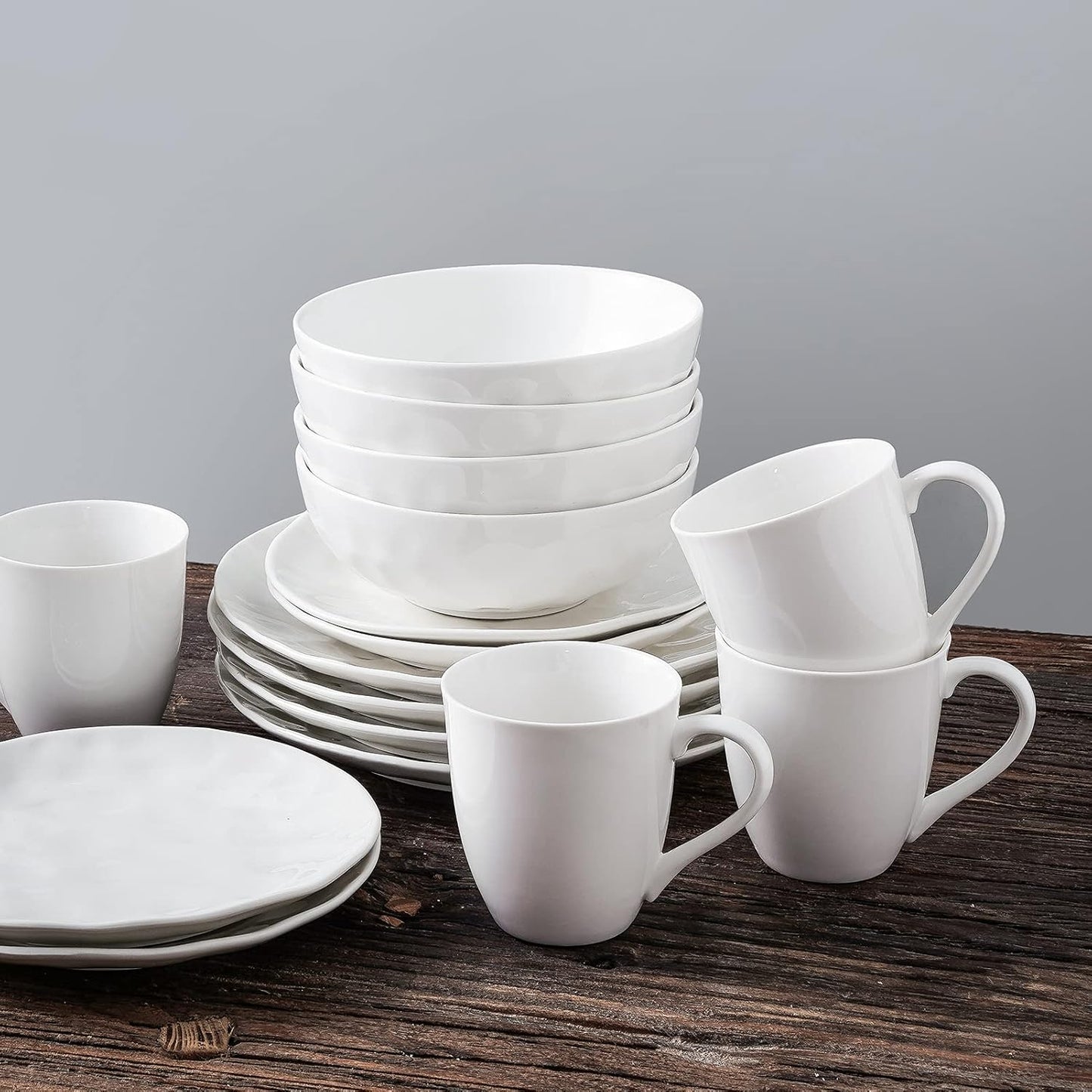 vicrays Ceramic Pasta Bowls Set, 32 Ounce Soup Bowls, Large Salad Bowls, Chip Resistant, Dishwasher Microwave Safe, Fluted stoneware Bowls for Kitchen, Serving Bowls, Set of 6 (White)