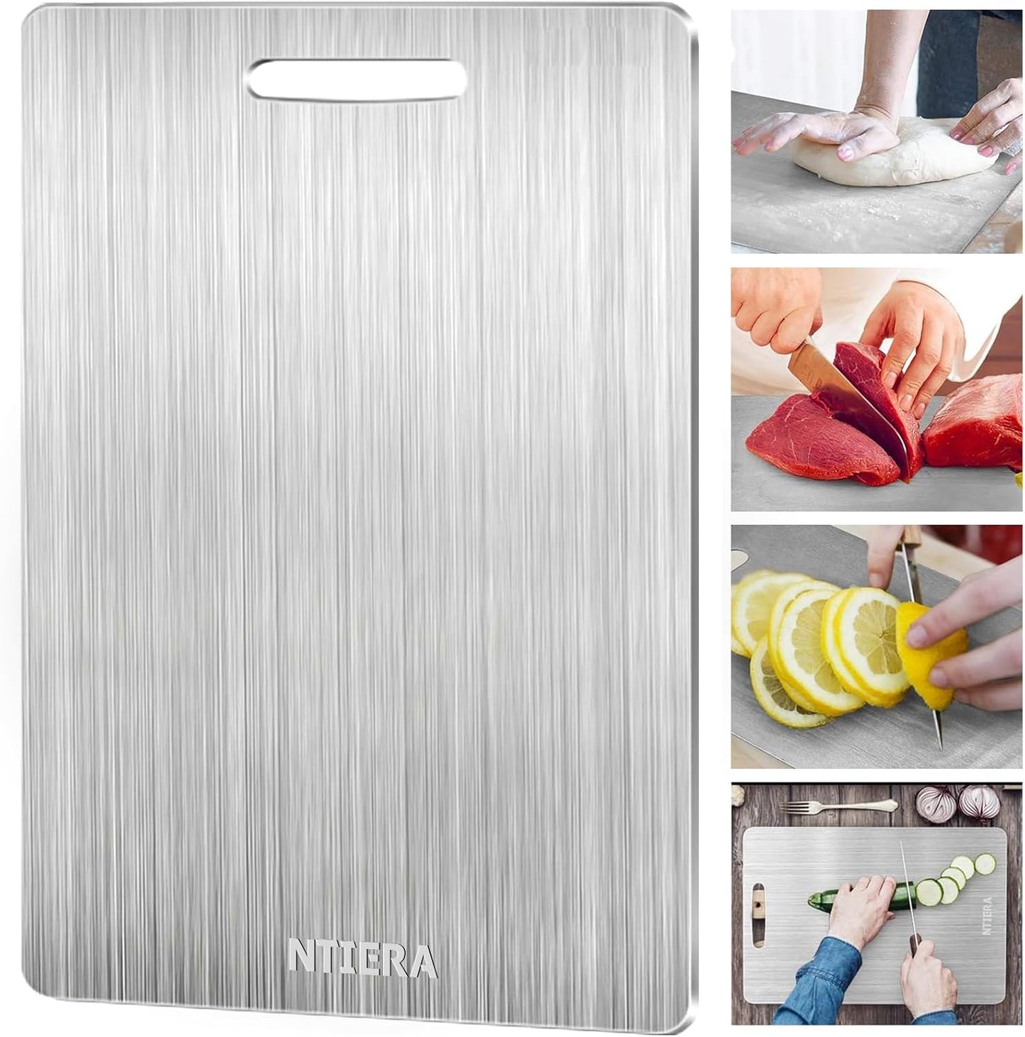 New Titanium Cutting Board-Stainless Steel Cutting Boards for kitchen,Double-Sided Food Grade Non Toxic Cutting Board,Chopping Boards Necessities for Home Outdoor Camping Meal Prep,Easy to Clean (S)