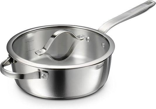 Tramontina Tempo Tri-Ply Base Stainless Steel 3.5-Quart Saute Pan with Glass Lid, Induction-Ready Cooking Pan, Oven-Safe, Dishwasher-Safe