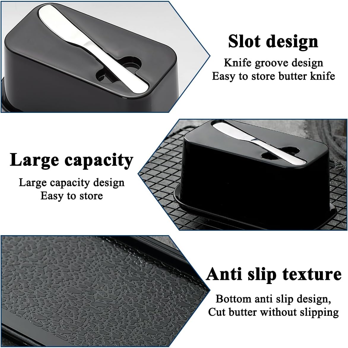 Evanda Butter Dish with Lid for Countertop and Refrigerator Door Shelf with Butter Spreader Knife, Butter Keeper, Plastic Butter Holder Tray Container for West/East Coast Butter