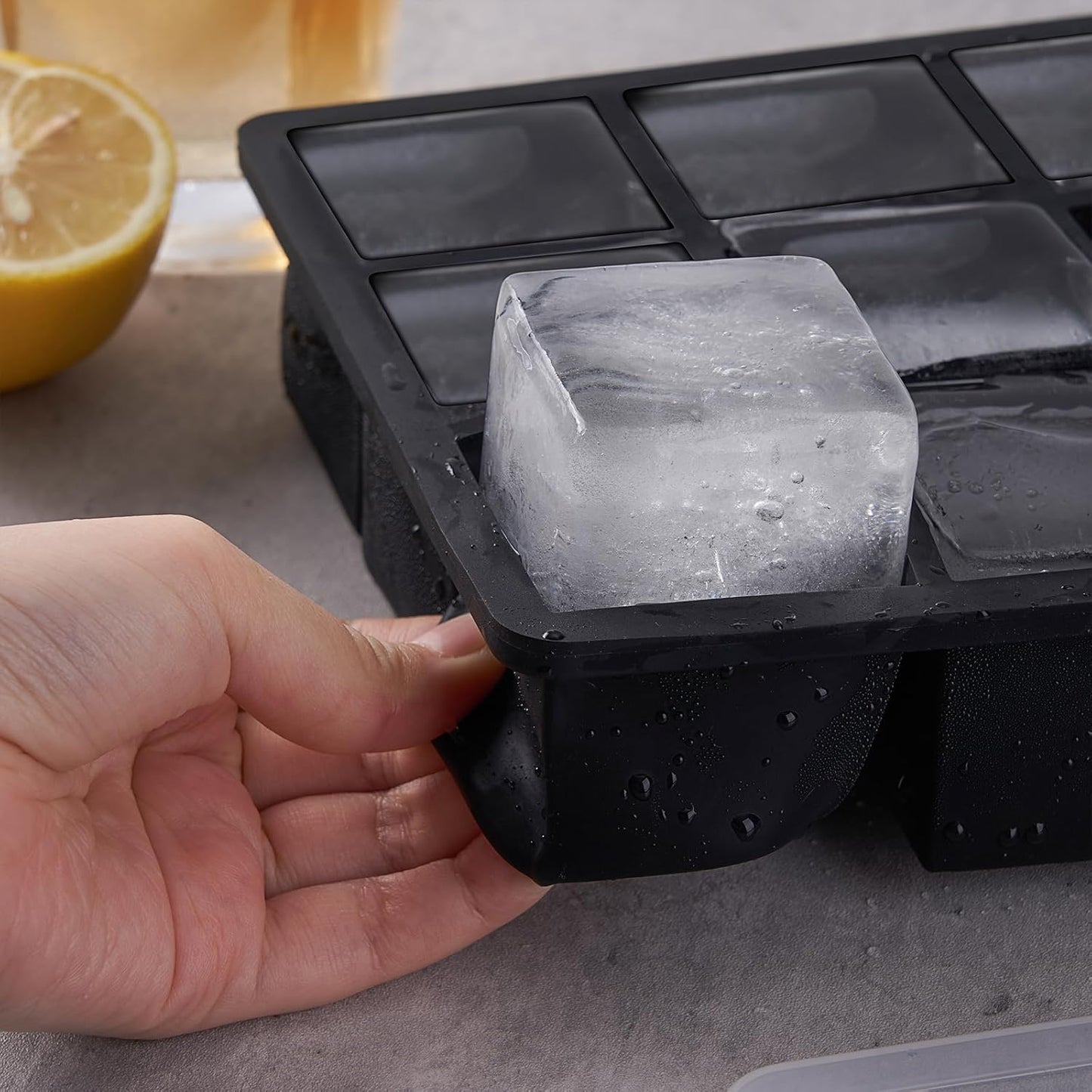 Wanderworld Ice Tray Combo, Silicone Reusable 2 inch Big Ice Freezer Mold, 9 Cubes& 9 Sphere Ice Maker tray with lid for Whiskey, 2 pack.