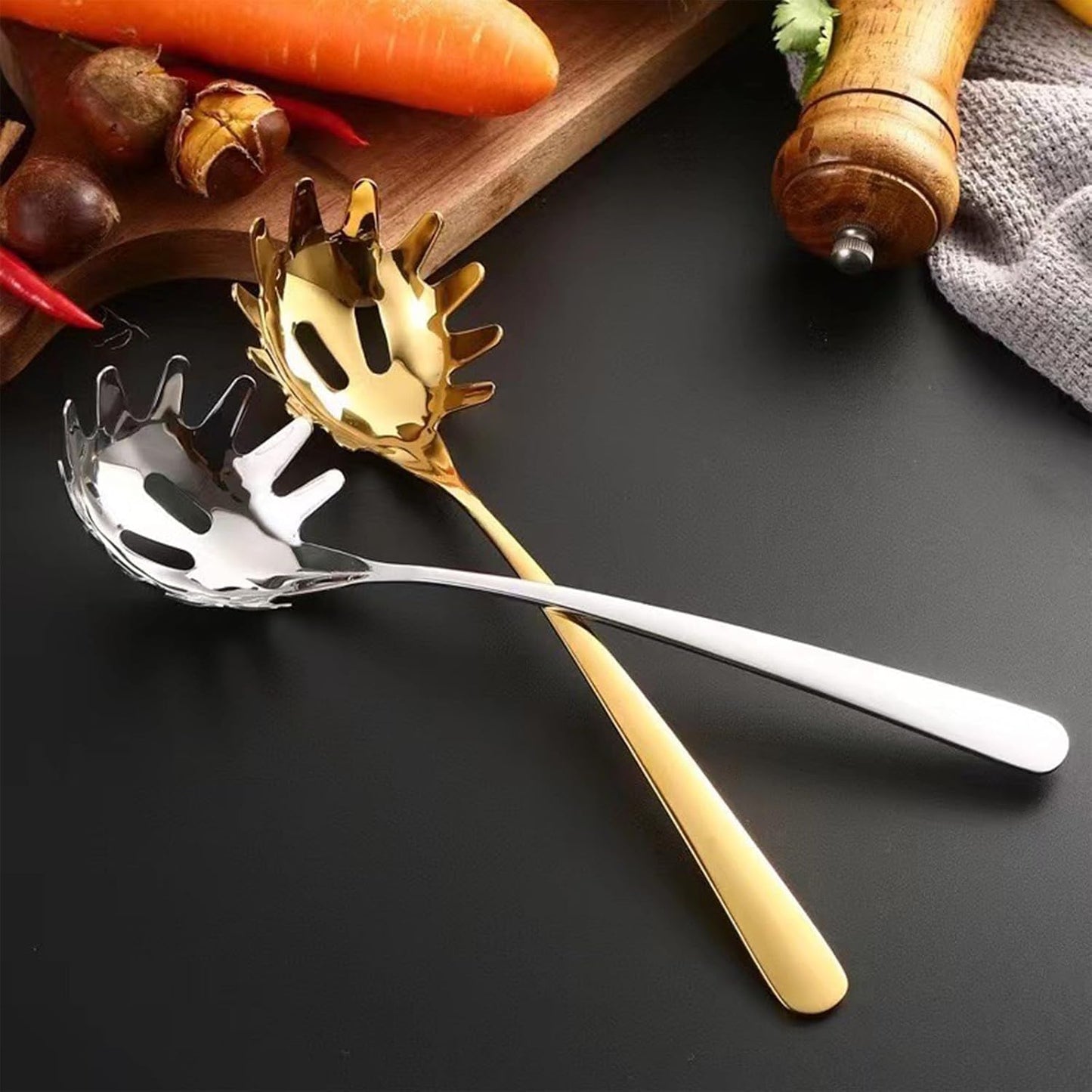 Stainless Steel Pasta Spoon, Spaghetti Spoons Server, Spaghetti Fork with Ergonomic Handle, Noodle Utensil for Kitchen, 9. 4inch