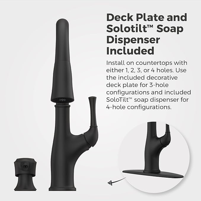 Pfister Alderwood Kitchen Faucet with Pull Down Sprayer and Soap Dispenser, Single Handle, NSF Certified, Matte Black Finish, F5297AWB