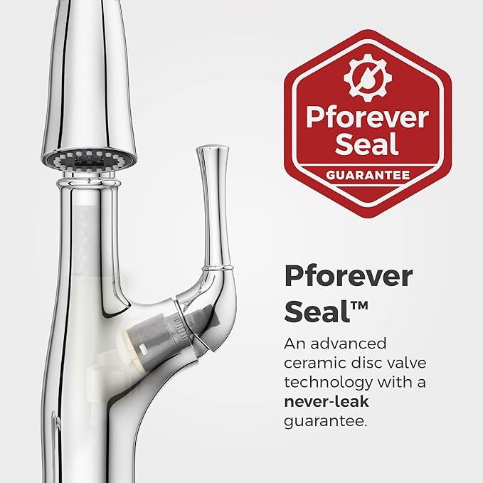 Pfister Alderwood Kitchen Faucet with Pull Down Sprayer and Soap Dispenser, Single Handle, NSF Certified, Polished Chrome Finish, F5297AWC