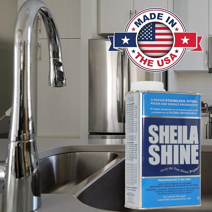 Sheila Shine Stainless Steel Cleaner and Polish with Microfiber Cleaning Cloth, Removes Grease, Fingerprints, Streaks, Household Kitchen Cleaner Spray for Stainless Steel & Appliances-1Qt. Can & Cloth