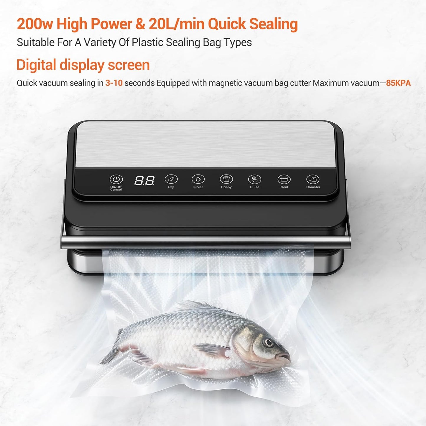 VUSIGN Vacuum Sealer Machine with Strong -85KPA Suction, Low Noise, Built-in Cutter, Bag Storage Box, Handheld Design