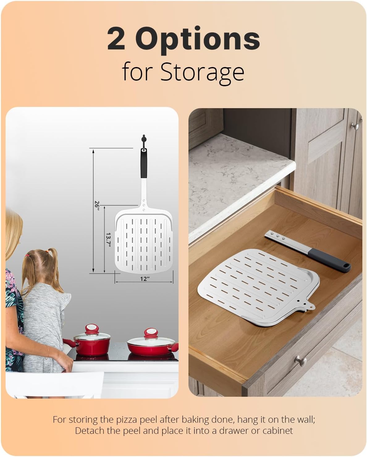 Pizza Peel 12 inch, Perforated Aluminum Pizza Paddle (12'') with Heat-resistant Handle, Nonstick and Lightweight Pizza Spatula, Pizza Oven Accessories