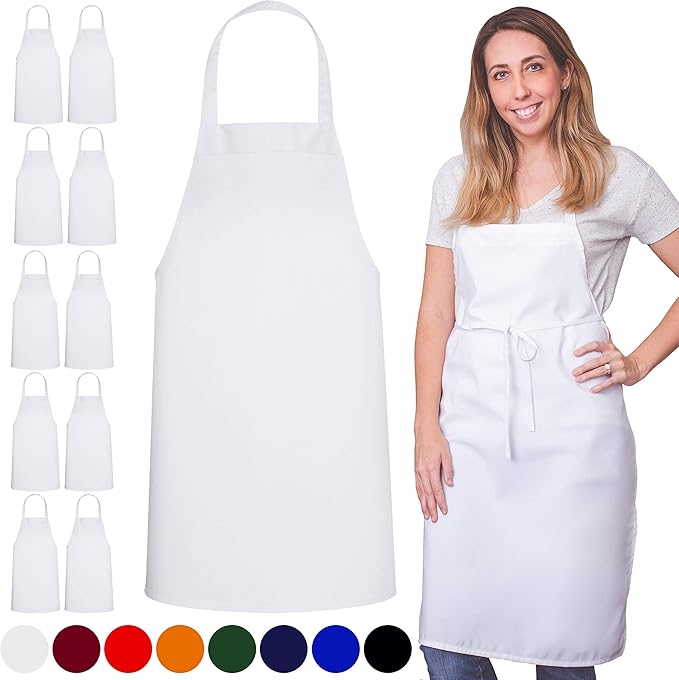 GREEN LIFESTYLE 120 Pack Professional Chef Apron – Grilling Aprons for Men, Waterproof Cooking Apron for BBQ, Work or Restaurant Use, Kitchen Aprons for Women – White, No Pockets