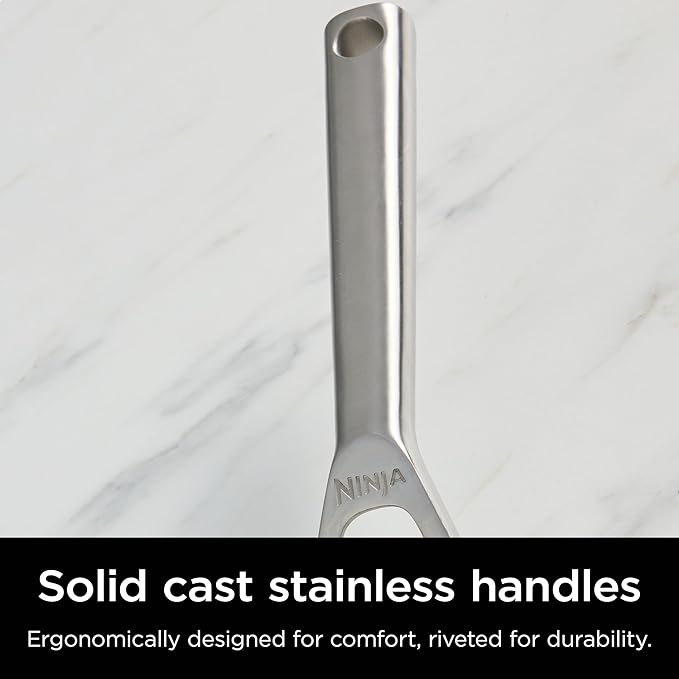 Ninja EverClad Commercial-Grade Stainless Steel 10.25" Fry Pan, Tri-Ply Pans, Oven Safe to 600°F, All Stovetops & Induction Compatible, Stainless, C90026