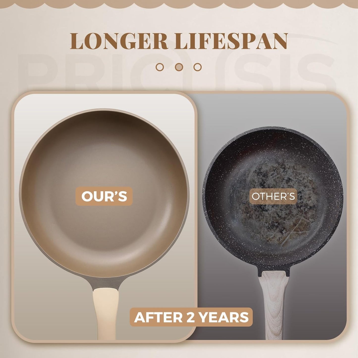 Nonstick Deep Frying Pan with Glass Lid, 12 Inch (4.8 qt), 5X Durable Nonstick Sauté Pan, Scratch & Stain Resistant, PFOA Free, Induction Compatible, Dishwasher & Oven Safe, Natural Linen