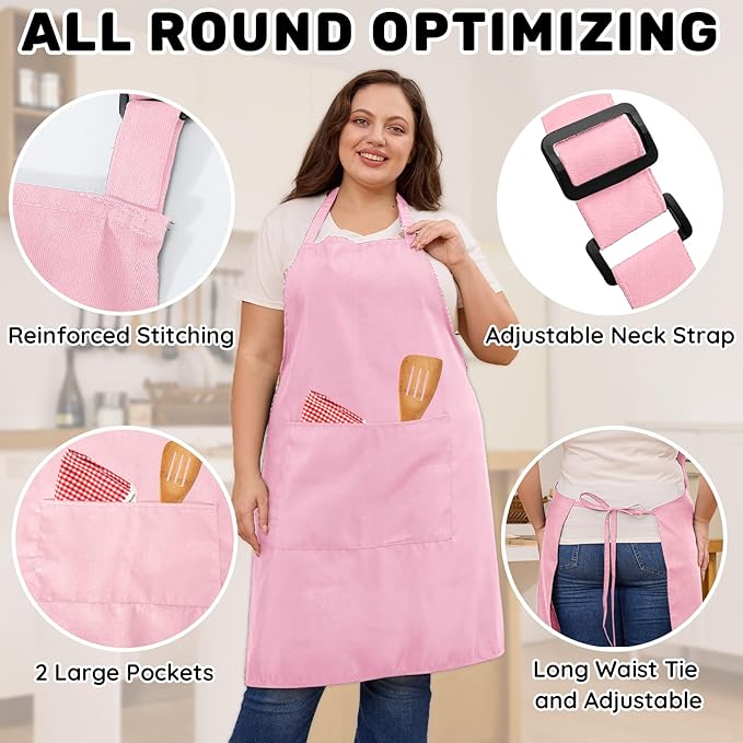 2 Pcs Plus Size Chef Apron, Unisex Professional Apron with 2 Pockets for Cooking, Work, Baking (Larger Size)