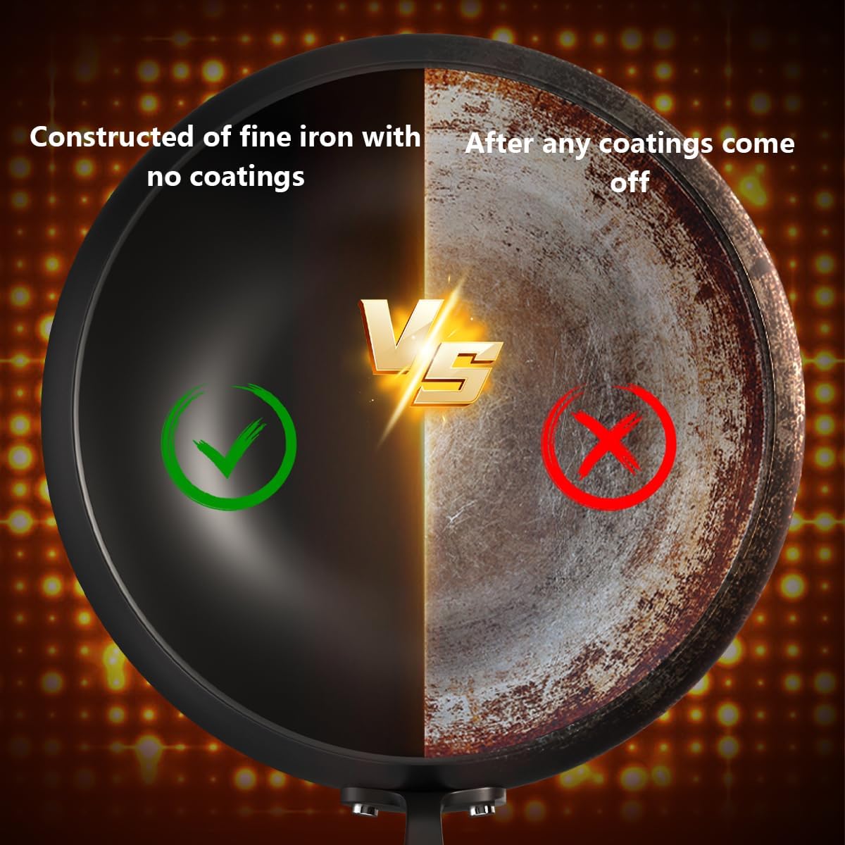 Pure Iron Wok, Uncoated Heats Evenly Multi-Purpose Frying Pan, Suitable for Any Stove, Oven or Even Camping Campfire with Lid and Wooden Handle