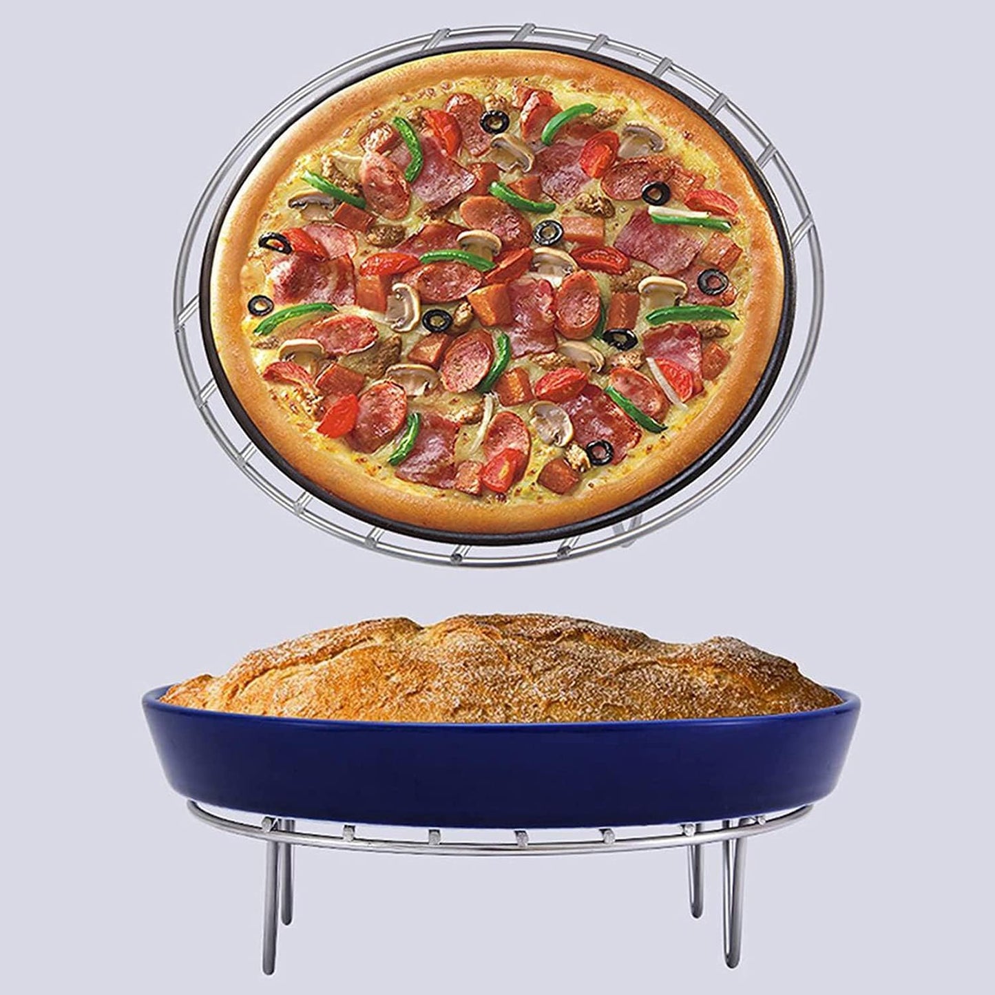 11.8" Round Cooking Rack Versatile Stainless Steel Grid Grill Steamer Rack, Fits Air Fryer Pot Pressure Cooker Canning