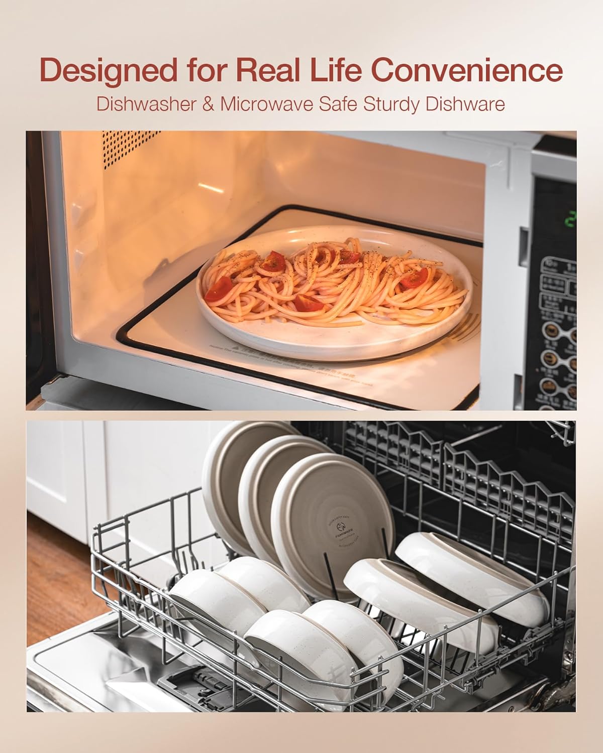 Famiware Milkyway Stoneware Dinnerware Sets with Pasta Bowls, Service for 4 (16 Pieces), Plates and Bowls Sets -Scratch Resistant, Microwave and Dishwasher Safe Dishes Set, White