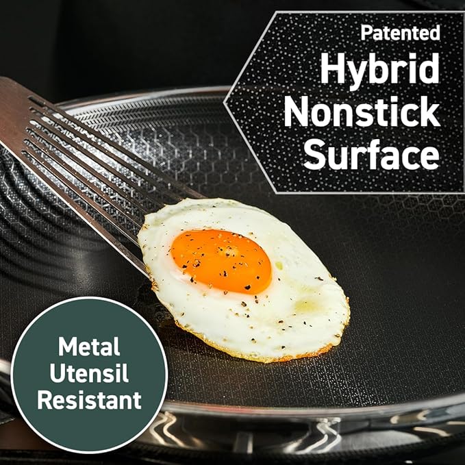 HexClad Hybrid Nonstick 6-Piece Fry Pan Set, 8, 10, and 12-Inch Frying Pans with Tempered Glass Lids, Stay-Cool Handles, Dishwasher-Friendly, Induction Ready, Compatible with All Cooktops