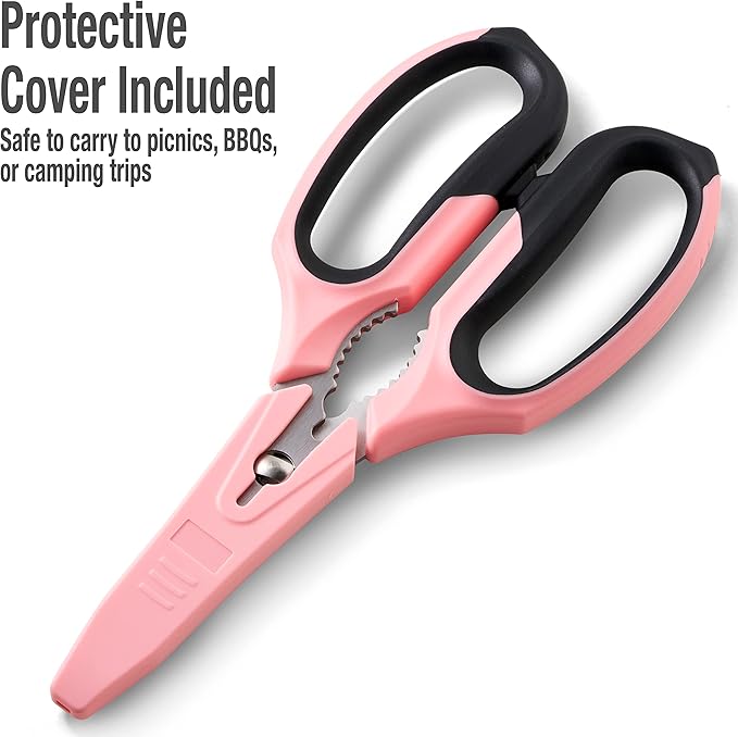 Beaditive Multi-Purpose 8" Kitchen Shears - Detachable, Serrated Blades, Japanese Stainless Steel - Ergonomic Handle, Protective Cover - Dishwasher Safe