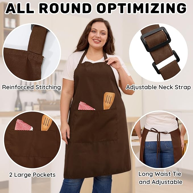 2 Pcs Plus Size Chef Apron, Unisex Professional Apron with 2 Pockets for Cooking, Work, Baking (Larger Size)