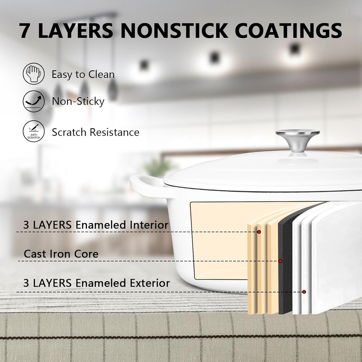 5QT Oval Dutch Oven Pot with Lid, Leonyo 5 Quart Enameled Oval Cast Iron Dutch Oven for Sourdough Bread Breaking, Heavy Duty Cookware for Braising, Stews, Roasting, White